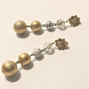 Bold Gold Disco Ball Drop Clip Earrings